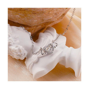 925 plata esterlina latiendo corazón Ángel collar estilo coreano ala colgante circón diamante moda platino chica regalos de cumpleaños - Product Image 4