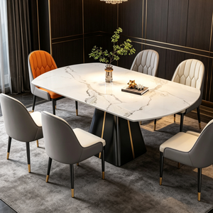 <span class=keywords><strong>Tavolo</strong></span> da <span class=keywords><strong>Pranzo</strong></span> Moderno Retrattile in Pietra Sinterizzata Fatto a Mano con 6 Sedie Imbottite, Design Pieghevole <span class=keywords><strong>Salvaspazio</strong></span> Convertibile - Product Image 1