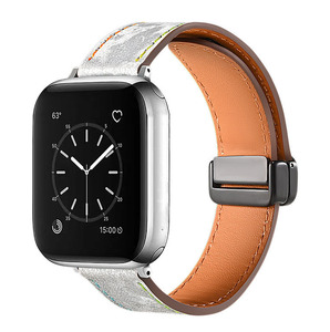 YUNSEหรูหราของแท้หนังแม่เหล็กหัวเข็มขัดiWatch Band Vintage Watchbandสําหรับสมาร์ทSeries 6 <span class=keywords><strong>7</strong></span> 8 SE Ultraสายนาฬิกา - Product Image 2