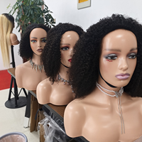 Nueva Peluca Larga de Media Cabeza, Color Natural, Cabello Virgen Rizado 4B 4C, 3 en 1, Sin Pegamento, con Encaje Frontal, Gorra Pequeña