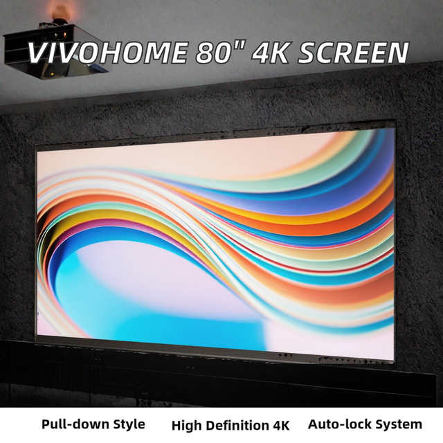 80-Inch 16:9 Pull-Down HD 4K Retractable Projector Screen with PVC Fabric Alloy Steel Wall Mount 1-Year Warranty (Auto Locking)
