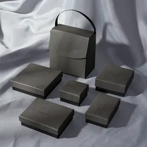 High Quality Square Fine Pendant Bracelet Necklace Earrings Ring Box Gray Black Luxury Jewelry Box