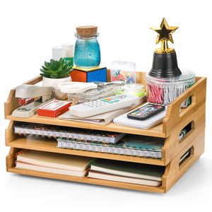 <span class=keywords><strong>Plateau</strong></span> en bambou empilable de 3 pièces, rangement de fichiers, organisateur de <span class=keywords><strong>bureau</strong></span>, adapté aux magazines en papier A4, reçus, fournitures de <span class=keywords><strong>bureau</strong></span> - Product Image 1