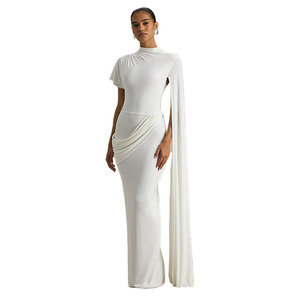 <span class=keywords><strong>Abito</strong></span> <span class=keywords><strong>Lungo</strong></span> Elegante in Cashmere con Pieghe e Nastro, Stile Europeo e Americano, Vestito Aderente da Donna con Collo Sexy e Mezze Maniche - Product Image 6