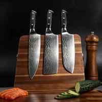 Ensemble de 3 couteaux de cuisine noirs en acier inoxydable 5Cr15 avec manche en bois noir