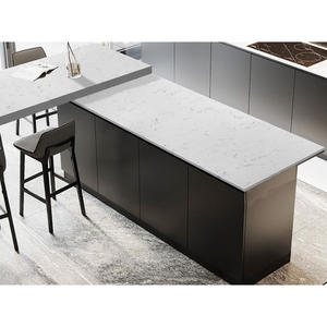 Dalle de quartz artificiel blanc de style marbre poli à la main de conception moderne dessus de vanité d'îlot de cuisine veines grises pour les armoires - Product Image 5