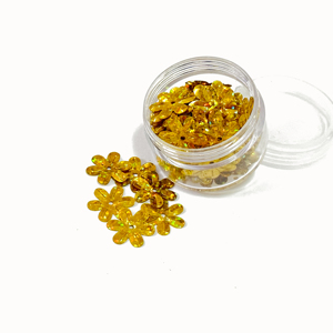 Lentejuelas sueltas a granel al por mayor, lentejuelas doradas con forma de flor de 14mm, ropa decorativa, productos con purpurina, lentejuelas de relleno