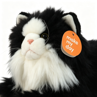 Peluche réaliste chat noir et blanc à poils longs, super douce en coton PP, lavable, vente en gros d'usine, cadeau pour enfants, OEM
