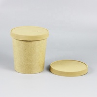Bol à soupe jetable élégant en papier kraft à paroi simple pour restaurant avec couvercle en papier assorti