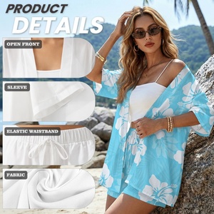 Conjunto de Ropa de Playa con Estampado de Flores Hawaianas Personalizado para <span class=keywords><strong>Mujer</strong></span>, Conjunto de Dos Piezas de Verano, Pantalones Cortos de Poliéster, Conjuntos de <span class=keywords><strong>Mujer</strong></span> - Product Image 2