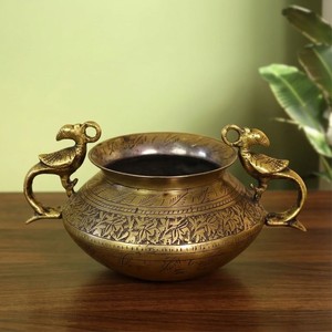 Urli suspendu en laiton avec poignées en forme d'oiseaux, design moderne gravé, fait main, durable, auto-adhésif, décoration de cuisine, forme ronde, utilisation en extérieur - Product Image 2