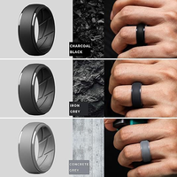 2025 Best-seller pour hommes Trendy Black Plated Silicone Wedding Engagement Gift Sports Ring avec Step Edge