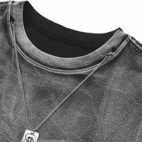 Conception personnalisée T-shirt surdimensionné en coton Style Hip Hop motif solide tricoté métal bande rappeur Streetwear