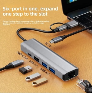 Multifunción 6 en 2 <span class=keywords><strong>HUB</strong></span> <span class=keywords><strong>USB</strong></span> <span class=keywords><strong>C</strong></span> Adaptador multipuerto USB3.2 DC5V para computadora portátil <span class=keywords><strong>Usb</strong></span> TYPE-<span class=keywords><strong>C</strong></span> a RJ45 Gigabit - Product Image 3