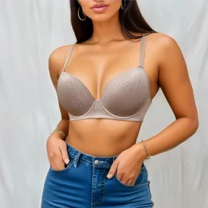 XYKrissas Sujetador de inmersión brillante para mujer, sujetador con aros de talla grande para mujer, ropa interior brillante con fibra metalizada