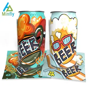 Minfly impressão digital personalizada de pvc, manga encolhedora de pvc para pet 12 oz, latas de cerveja artesanal e garrafa de água