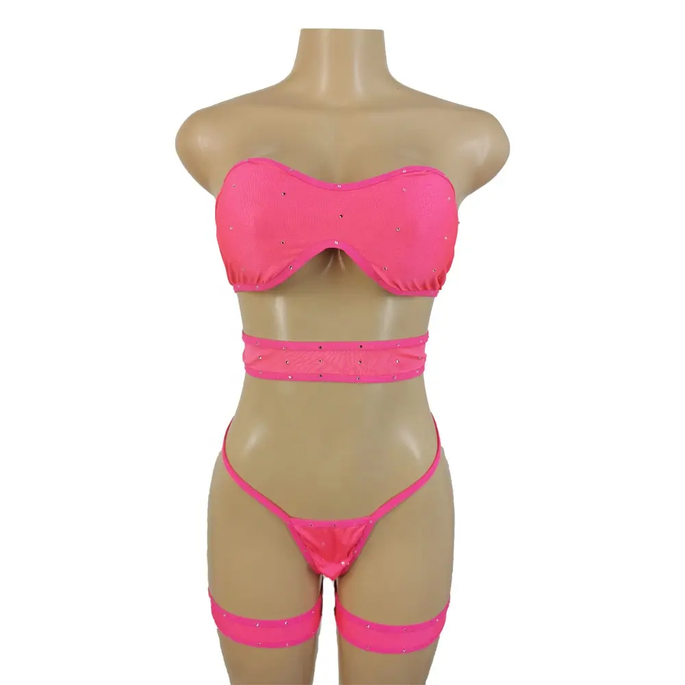 Yingli Wholesale Exotic Dancewear Pink Chain One-Piece Bikini