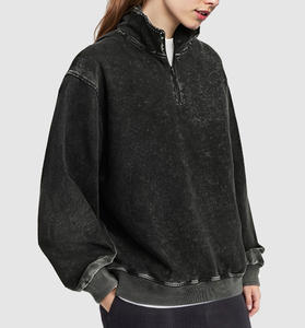 Sudadera de Cuello Alto <span class=keywords><strong>con</strong></span> Cierre de <span class=keywords><strong>Cremallera</strong></span> de un Cuarto, Lavada al Ácido, Vintage, Transpirable, Informal, <span class=keywords><strong>con</strong></span> Logotipo Personalizado Estampado, 100% Algodón de Punto - Product Image 5