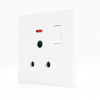 Prise murale simple série A6 15A avec interrupteur, boîtier PC ignifuge, contacts en acier bronze, trou rond et voyant néon