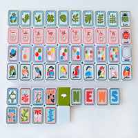 Mahjong Amerika Bergaya Klasik Retro Bergambar, Konstruksi Akrilik 4 Lapis, Desain Ubin Bermotif Burung dan Bunga, Set Mahjong untuk Hadiah