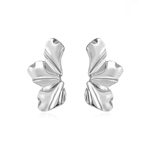 Fashionable Geometric Petal <b>Stud</b> Earrings Gold <b>Silver</b> Plated Alloy Flower Design for Women Minimalist Elegant Earrings - Product Image 6