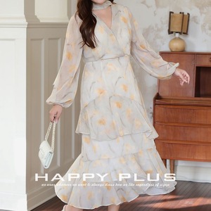 Vestido de Gasa Floral Happy Plus con Cuello en V, Corte Ajustado y Evase, Manga Larga, Talla Grande para Mujer, Cintura Natural, Estampado con Volantes - Product Image 5