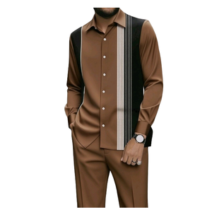 Camisa Casual de <span class=keywords><strong>Hombre</strong></span> con Estampado Digital 3D, Rayas y Pedrería para Otoño/Invierno, Estilo Europeo Americano, en Stock - Product Image 5