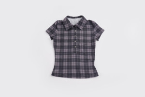 Top Corto Tipo Polo con Cuello en V y Solapa a Cuadros, con Botones al Frente, Estilo Preppy Vintage, Ajuste Delgado, Lisonjero y Casual - Product Image 6