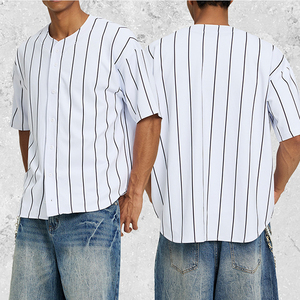 T-shirt de baseball décontracté à fines rayures pour homme, style sportif, coupe ample, tendance, cardigan à manches courtes pour homme - Product Image 4