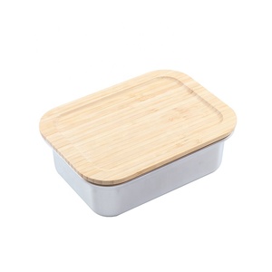 Stainless steel SUS304 lunch box with bamboo lid food container kids bento