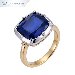 TIANYU GEMS Custom10K14K18K Private Custom <b>Cushion</b> Cut Lab Blue Sapphire Solitaire Ring Two Tone Gold Bezel Setting Custom <b>Big</b> - Product Image 2