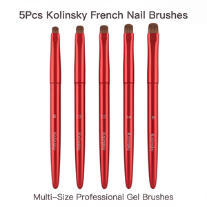Ensemble professionnel de 5 pinceaux à ongles en Kolinsky électro-plaqué rouge pour la manucure au gel UV et à l'acrylique - Product Image 1