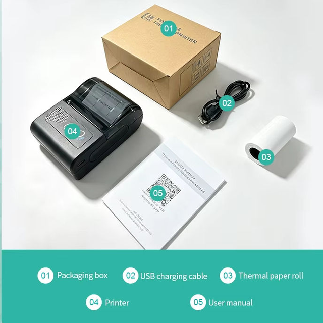 Portable Mini 57mm Thermal Printer 2000mAh Terminal Bill Barcode Receipt for Booth,Markets Reselling Thermal Paper +USB Stock