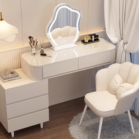 Table de Maquillage Luxe Nordique Multifonctionnelle Moderne en Bois Blanc avec Éclairage Intégré pour Chambre à Coucher et Appartement – Idéale pour Hôtels