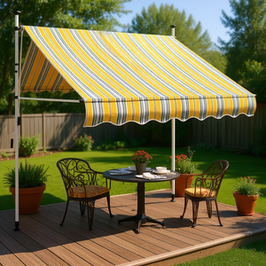 Toldo retráctil manual con rayas amarillas y azules de 78.7 pulgadas para patio, con marco de aluminio y tela de poliéster - Product Image 2