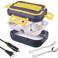 Kotak Makan Pemanas Listrik - Portabel, Penghangat Otomatis Tanpa Air, Panci Dalam Stainless Steel 304, USB/AC Rumah Tangga