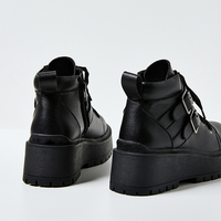 Premium OEM Bout Rond Haut Talon Punk Court Chunky Plateforme Cheville Bottes de Combat pour les Femmes