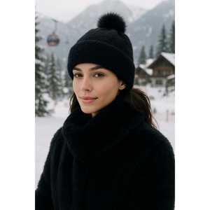 Gorro de Lana Blanco Importado con Forro de Lana y Pompón, Accesorio para Esquí y Nieve BERE1136 - Product Image 3