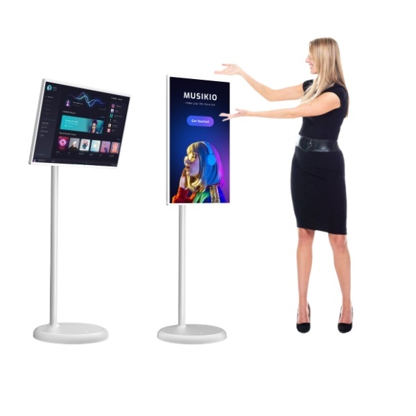 24 Inch Portable Android Smart TV Wireless Rotatable LCD Touch Screen LED Backlight 13Mp Camera White Display with Wheels