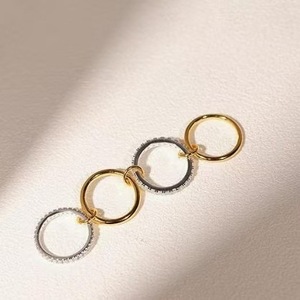 Cubic Zirconia <b>Stacked</b> <b>Ring</b> 18k Gold Plated Titanium Steel Geometric Design Women's Fashion Jewelry Anniversary Gift - Product Image 3