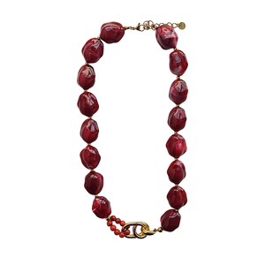 Fashion Beaded <b>Necklace</b> Red Resin Gold Plated Clasp Statement Jewelry - Product Image 2
