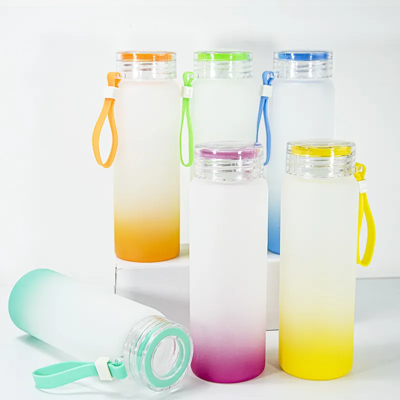 New Designer 500ml Sublimation Blank Colorful Matte Frosted Glass Sublimation Water Bottle