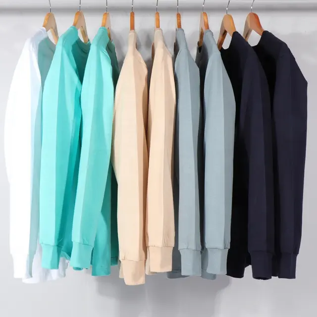 Men T-shirt Fashion High Quality 250gsm Plain Blank Loose Long-sleeved Men's T-shirts