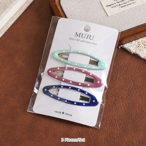 MUJU D411 Lot de 3 pinces à <span class=keywords><strong>cheveux</strong></span> métalliques à pois, ovales, émaillées, 6,5 cm, avec logo personnalisé, carte code-barres, prêtes à la vente au détail, pour enfants, faible MOQ - Product Image 4