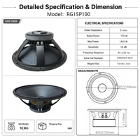 Profesyonel 15 İnç Mid Bas Hoparlör Sürücüsü 700W 8Ohm AES Yüksek Hassasiyetli Metal Woofer CCA Ses Bobini Line Array Sistemi için