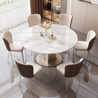 Table à Manger Moderne Convertible Pliante Éco-Responsable avec Rallonges, Ronde 6 Places en Marbre pour Salon et Salle à Manger