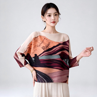 Chemisier plissé à imprimé paysage pour femme, manches chauve-souris, expédition rapide depuis l'usine, livraison en 7 jours, chemise technique