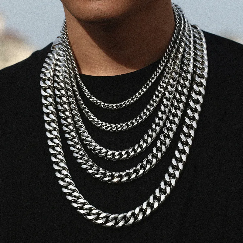 Plain miami cuban link chain necklace Miami Italian 3.5mm Diamond Cut Cuban Link Curb Chain Necklace for Women Men