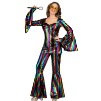 Costume de disco unisexe pour adultes, combinaison rétro brillante, jupes, pantalons évasés, robe, thème années 70, fête, performance de danse, festival