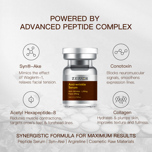 プロフェッショナルなアンチリンクルコラーゲンフェイスセラム、アセチルヘキサペプチド-8、スネークペプチド配合で、肌を引き締め、活性化し、アンチエイジング効果をもたらします。 - Product Image 3